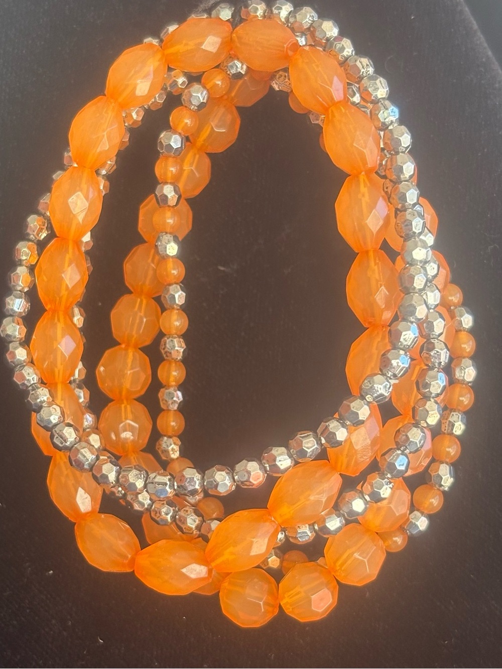 Orange Beaded Stretch Bracelet Stack - Women Jewelry